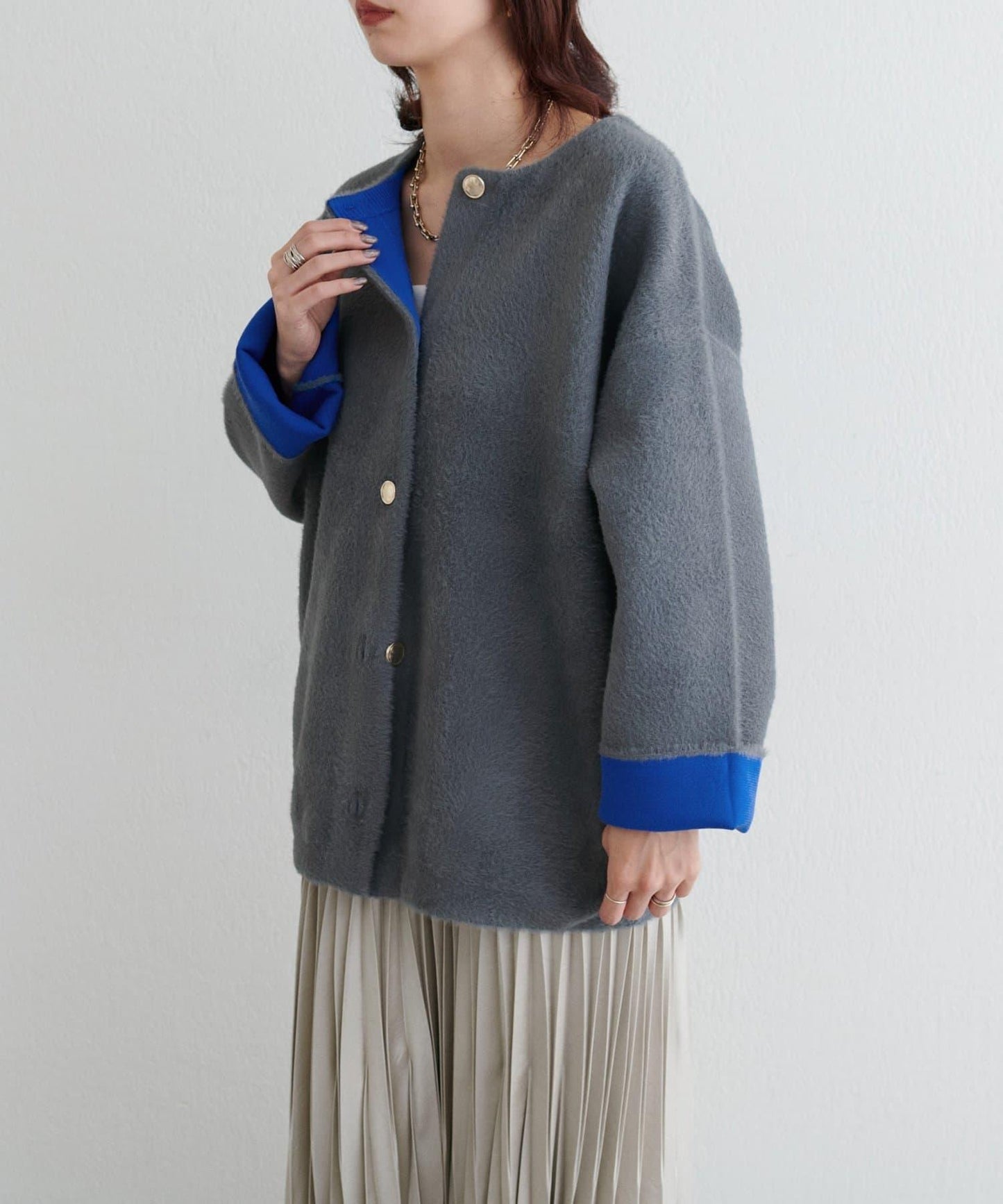 仿貂毛觸感長絨針織開衫