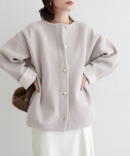 仿貂毛觸感長絨針織開衫