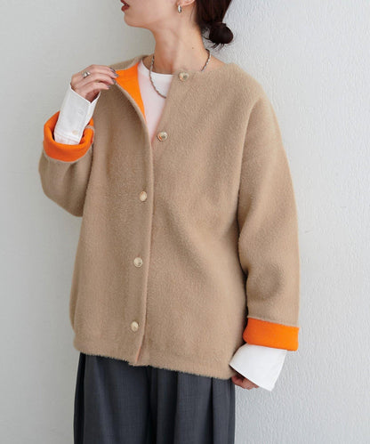 仿貂毛觸感長絨針織開衫