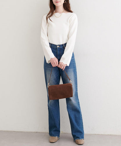 波浪邊亮片針織衫