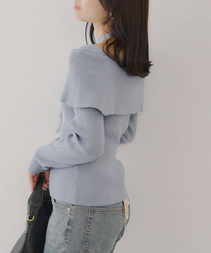 【RMAF】一字肩配胸針針織衫