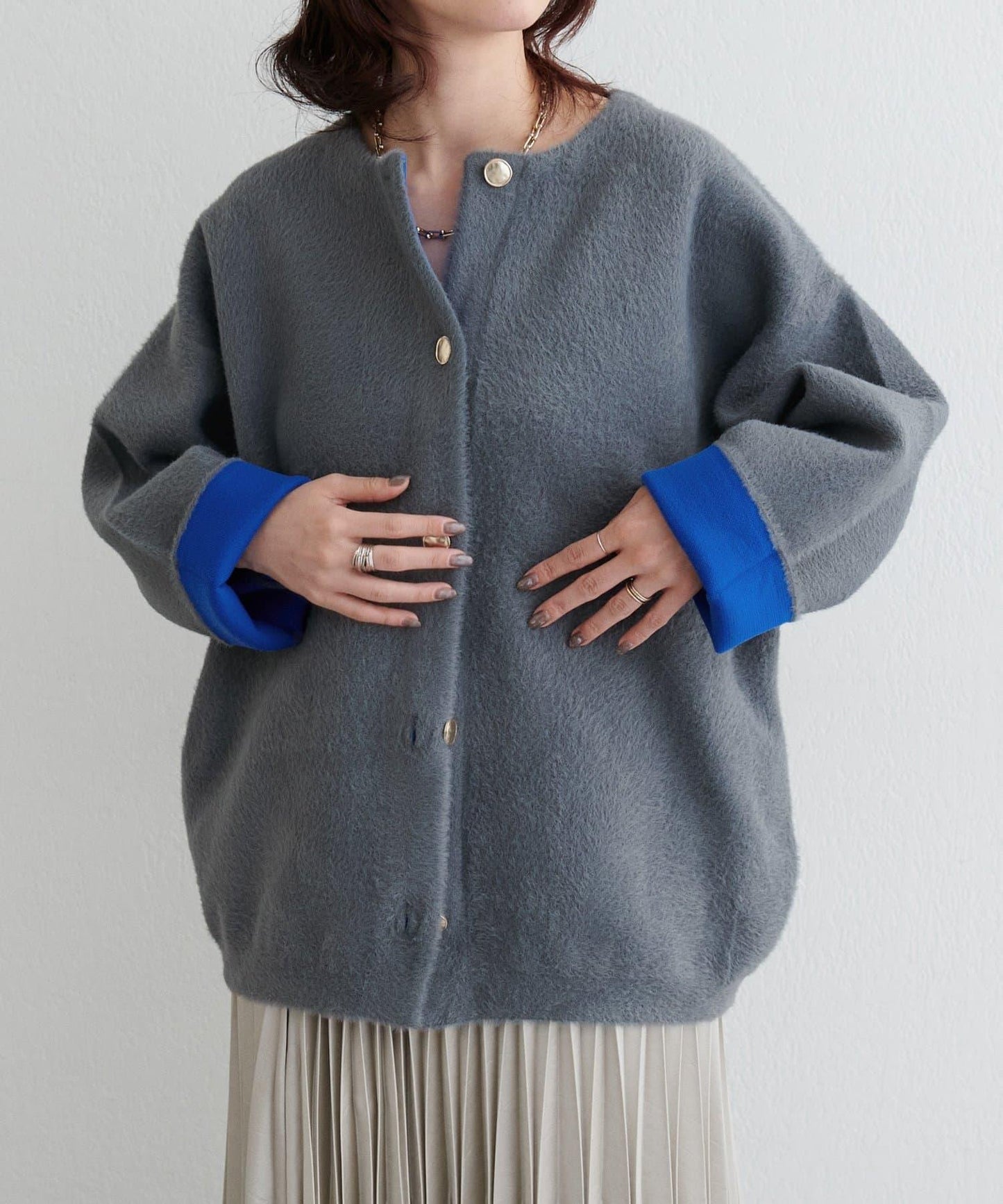 仿貂毛觸感長絨針織開衫