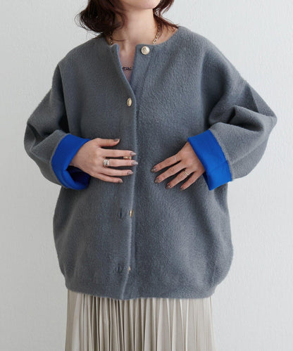 仿貂毛觸感長絨針織開衫
