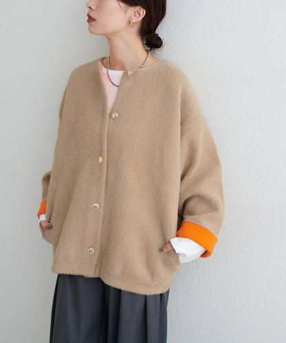 仿貂毛觸感長絨針織開衫