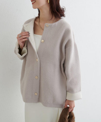 仿貂毛觸感長絨針織開衫