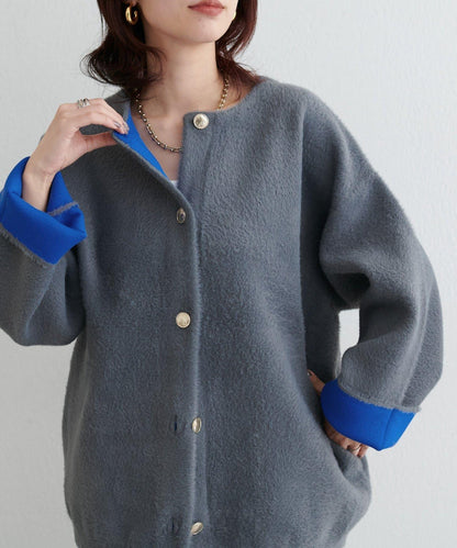 仿貂毛觸感長絨針織開衫