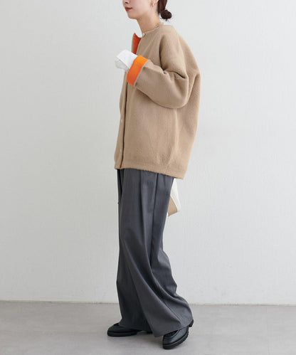 仿貂毛觸感長絨針織開衫