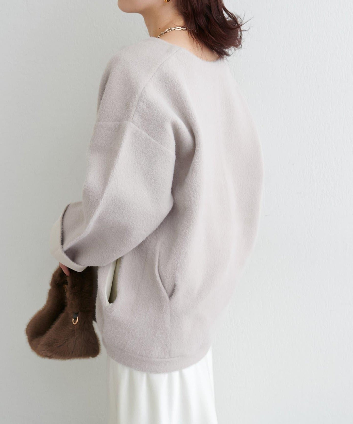 仿貂毛觸感長絨針織開衫