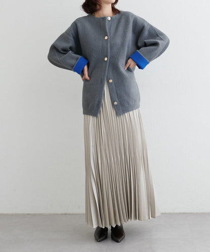 仿貂毛觸感長絨針織開衫