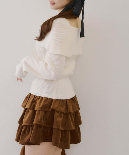 【RMAF】一字肩配胸針針織衫