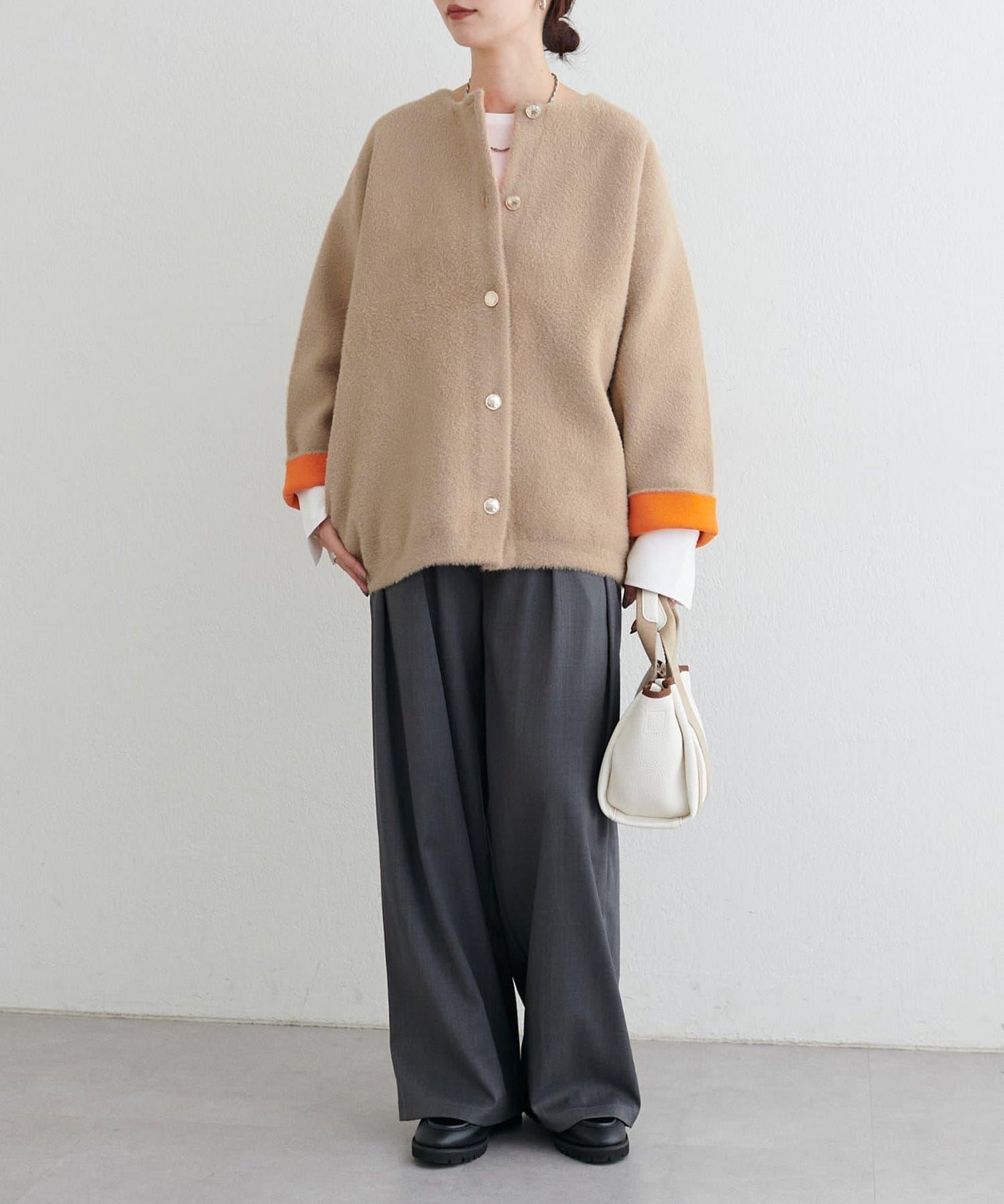 仿貂毛觸感長絨針織開衫