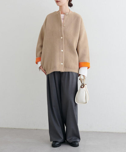 仿貂毛觸感長絨針織開衫