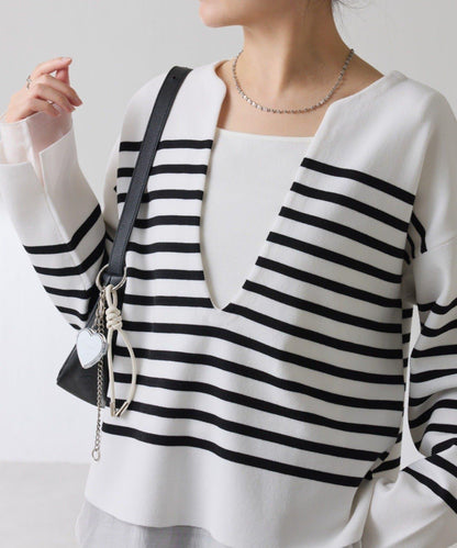 【顯瘦◎】V領巴斯克針織衫