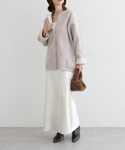 仿貂毛觸感長絨針織開衫