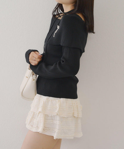 【RMAF】一字肩配胸針針織衫