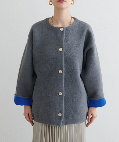 仿貂毛觸感長絨針織開衫