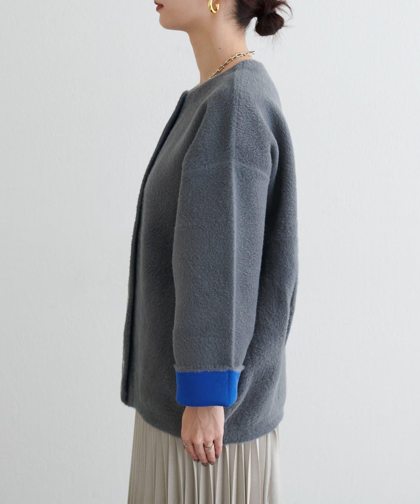 仿貂毛觸感長絨針織開衫