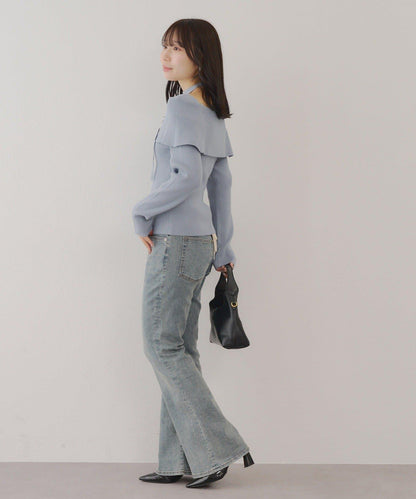 【RMAF】一字肩配胸針針織衫