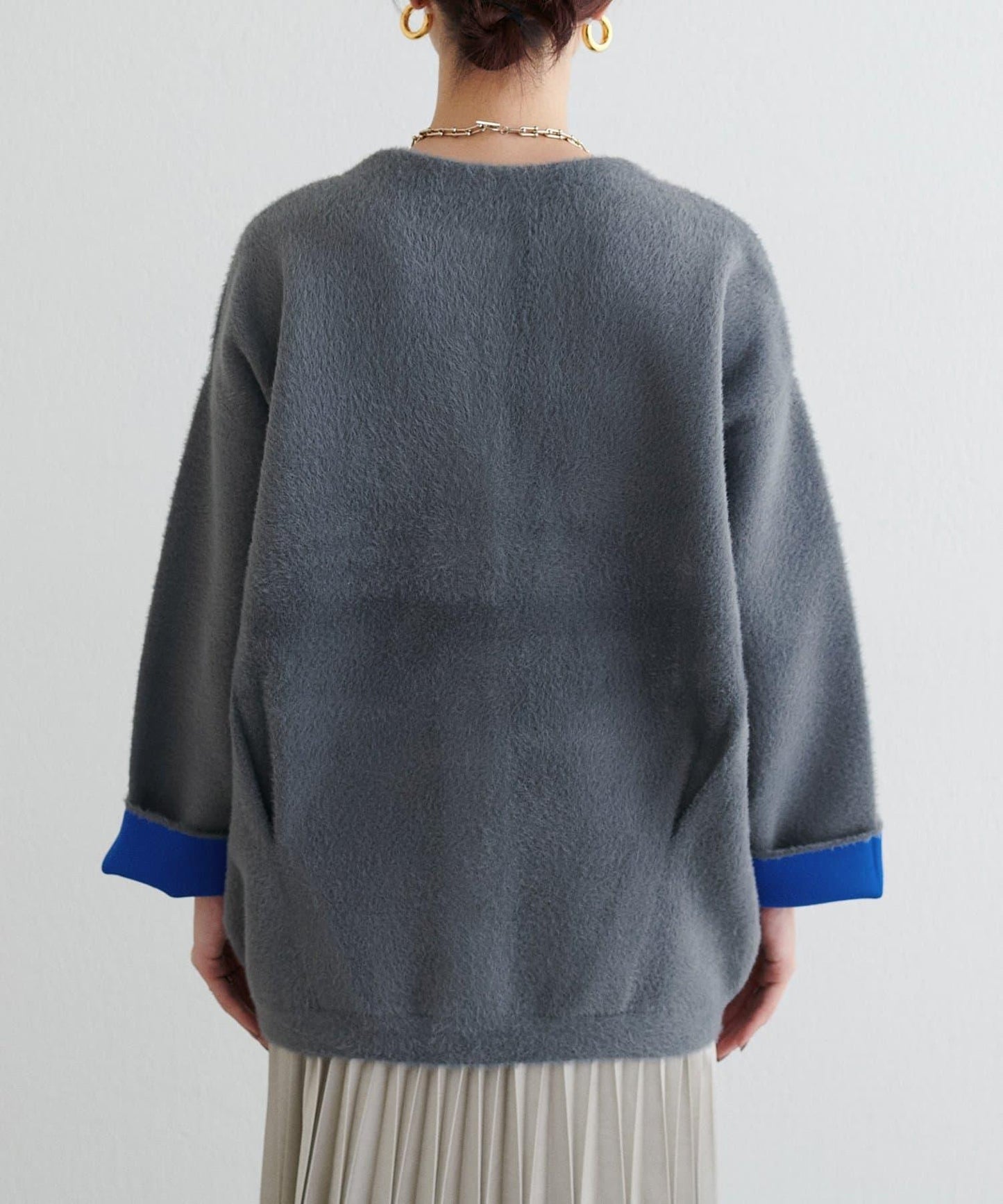 仿貂毛觸感長絨針織開衫