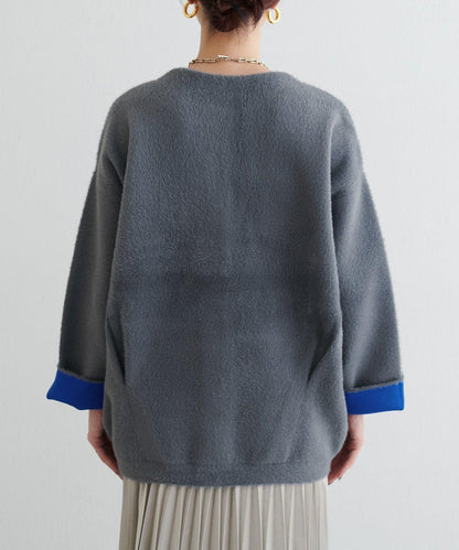 仿貂毛觸感長絨針織開衫