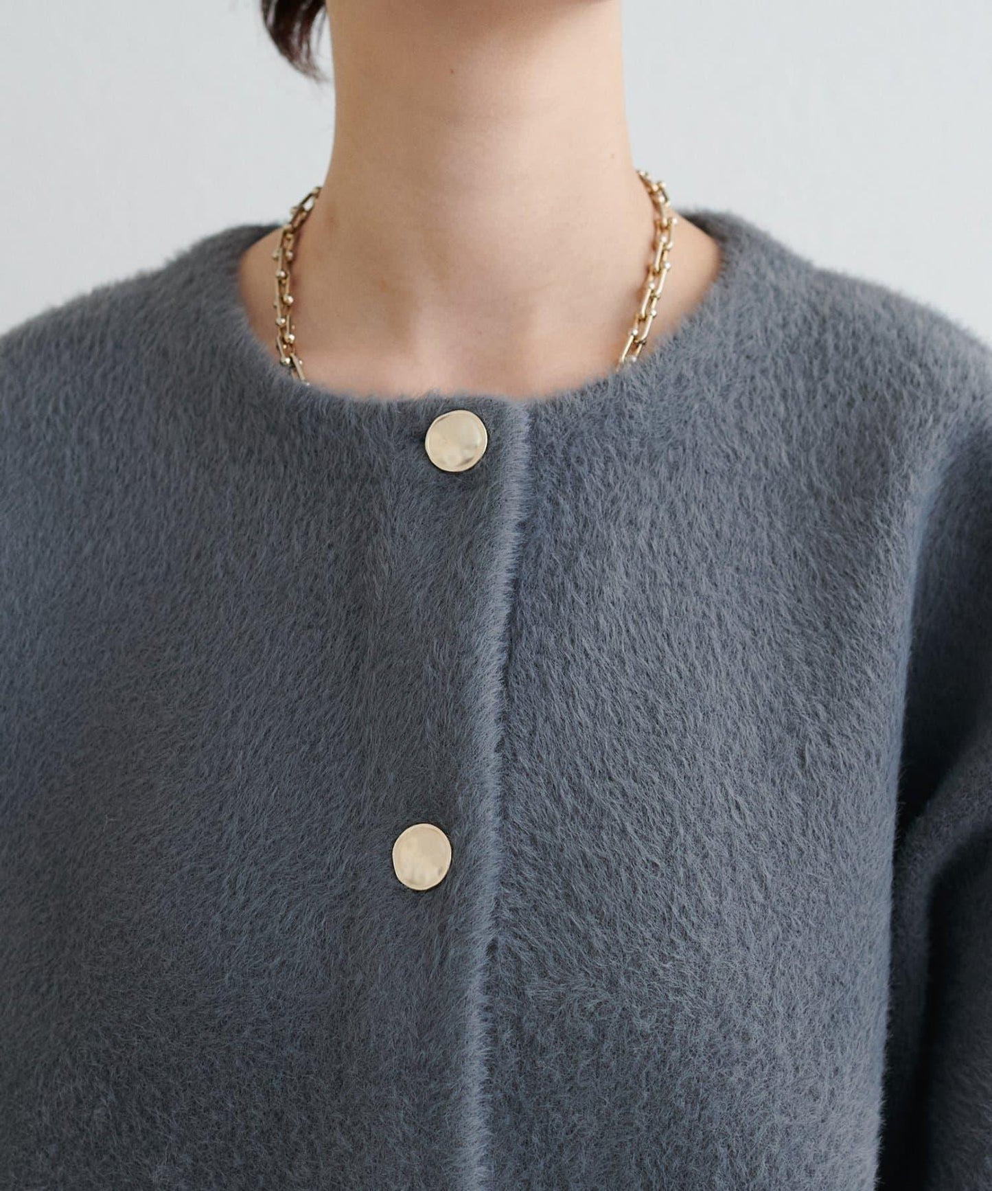 仿貂毛觸感長絨針織開衫