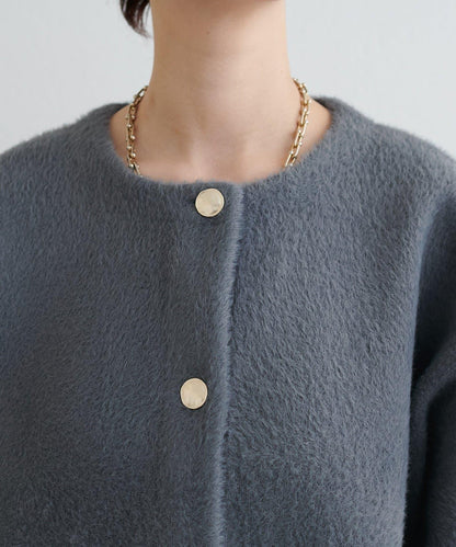 仿貂毛觸感長絨針織開衫