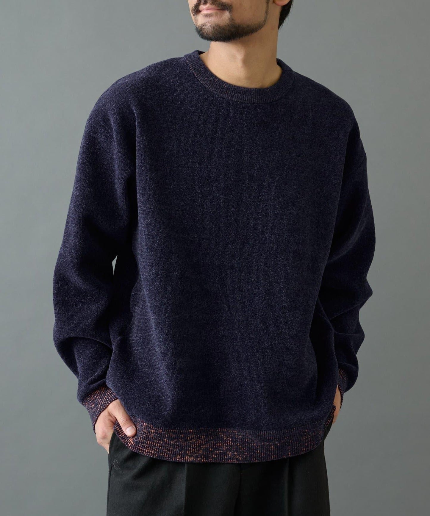 仿衛衣拼色毛圈針織衫