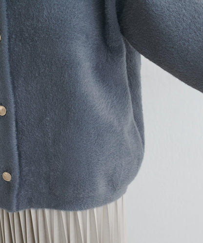 仿貂毛觸感長絨針織開衫