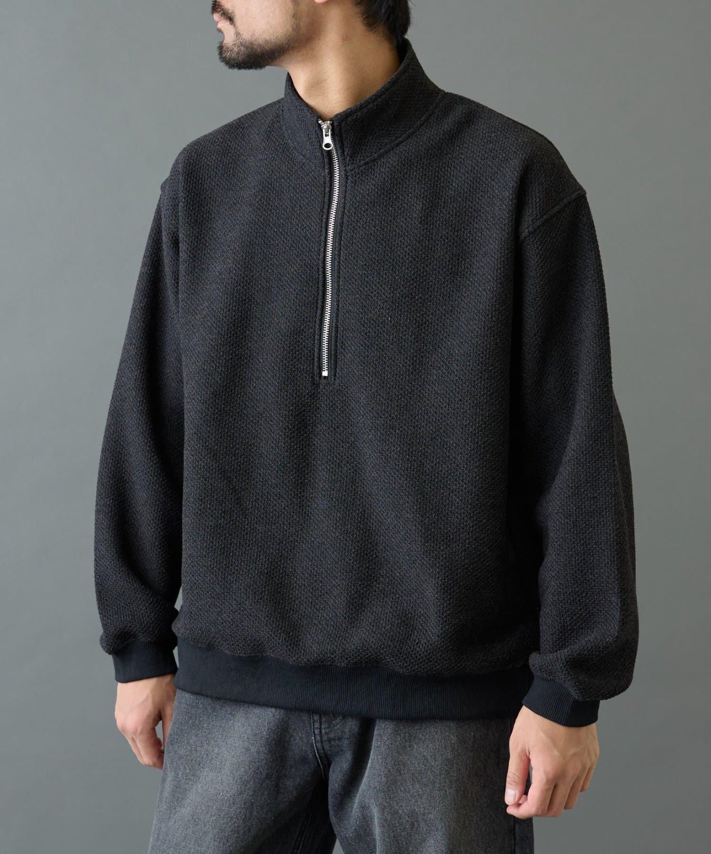 內加絨粗花呢半拉鍊上衣