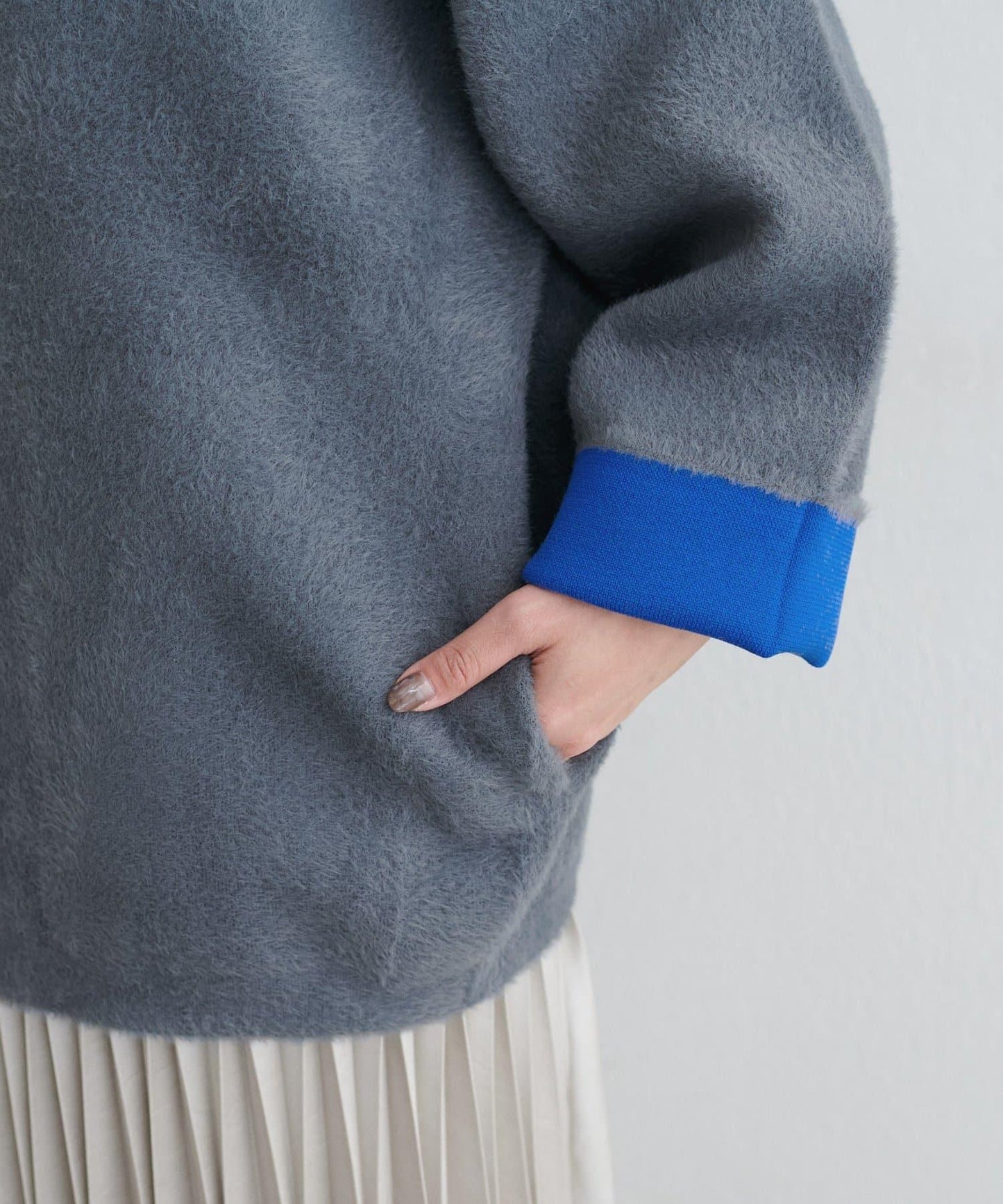 仿貂毛觸感長絨針織開衫