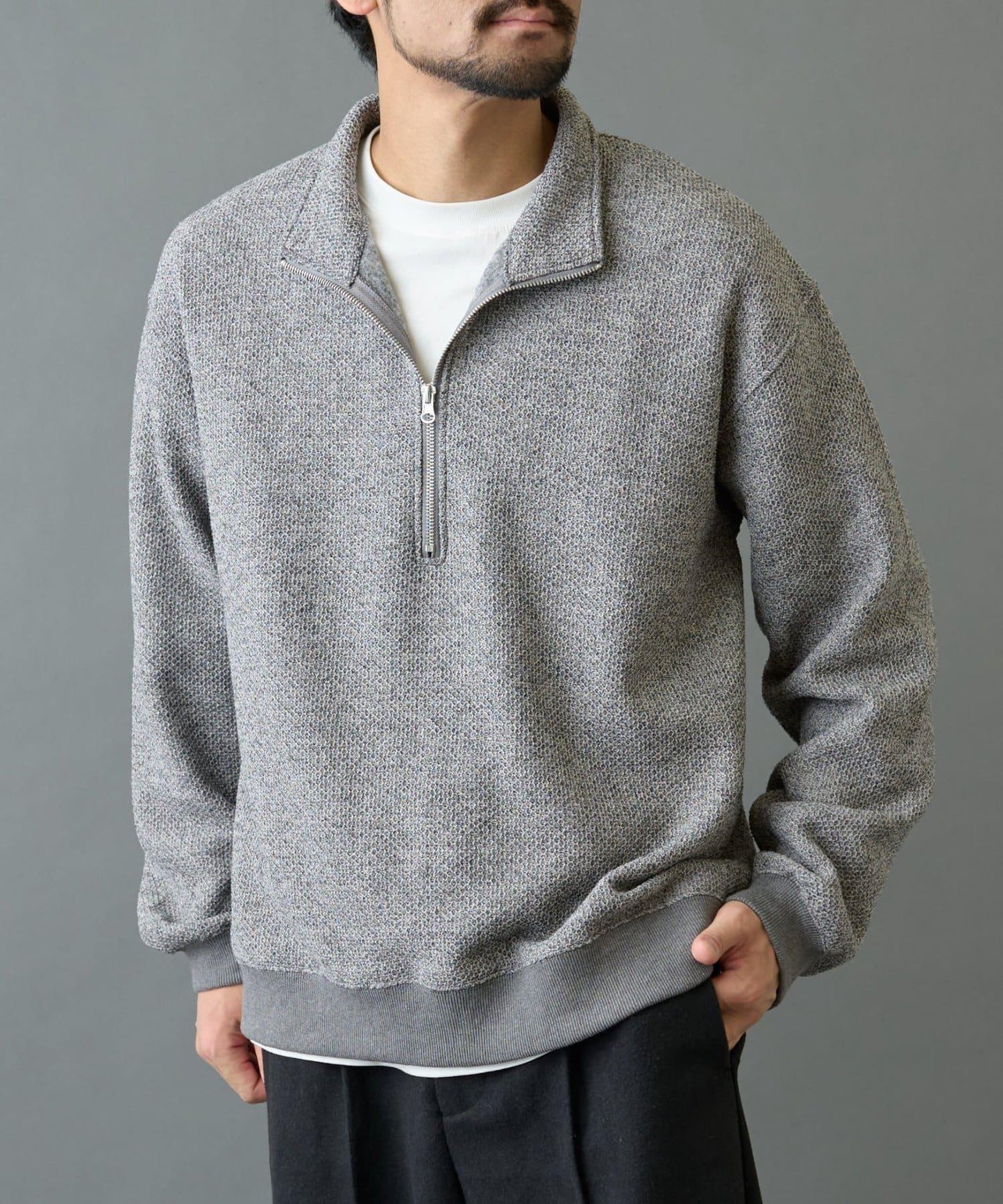 內加絨粗花呢半拉鍊上衣