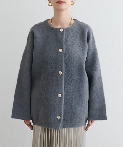 仿貂毛觸感長絨針織開衫