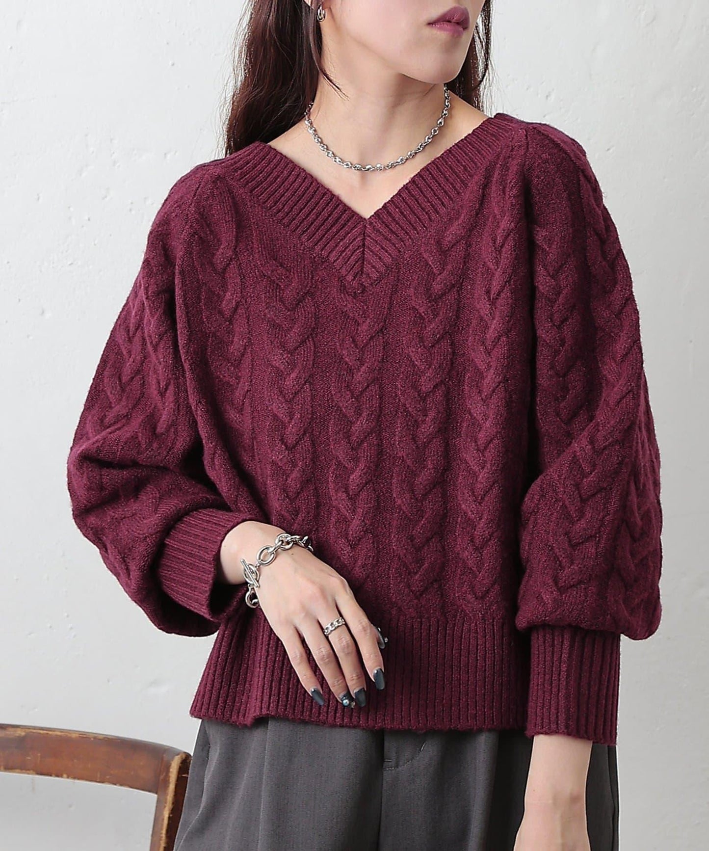 加絨麻花針織套頭衫