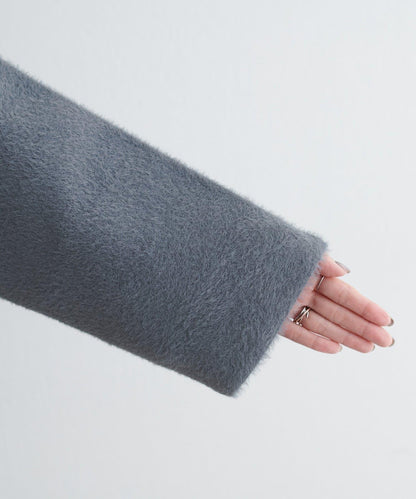 仿貂毛觸感長絨針織開衫