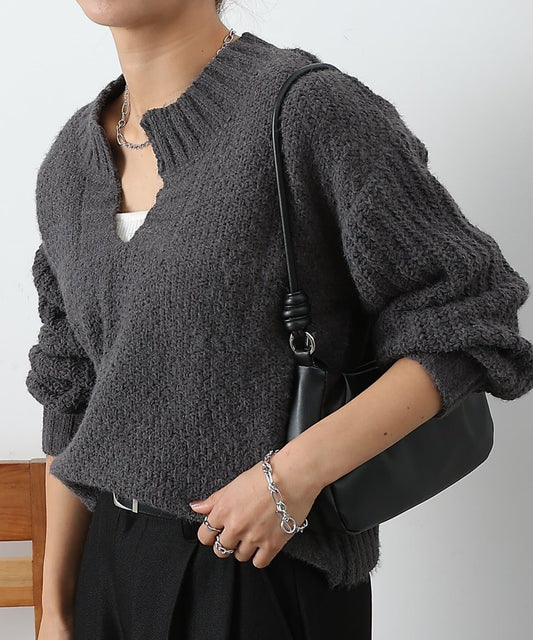 燈芯絨羽毛圖案針織開領衫