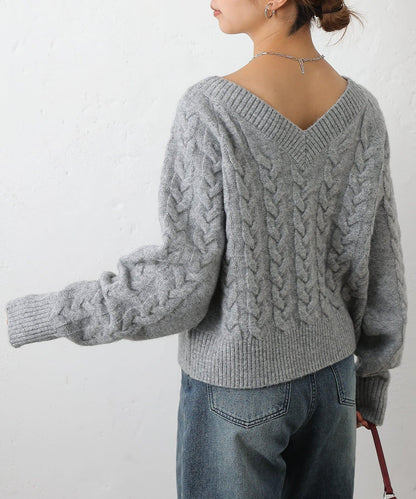 加絨麻花針織套頭衫