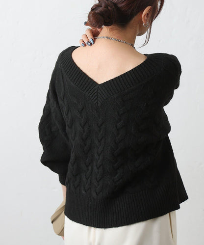 加絨麻花針織套頭衫