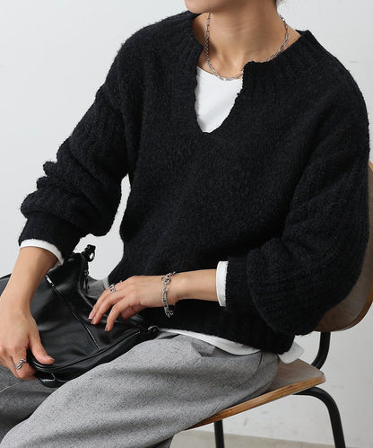 燈芯絨羽毛圖案針織開領衫