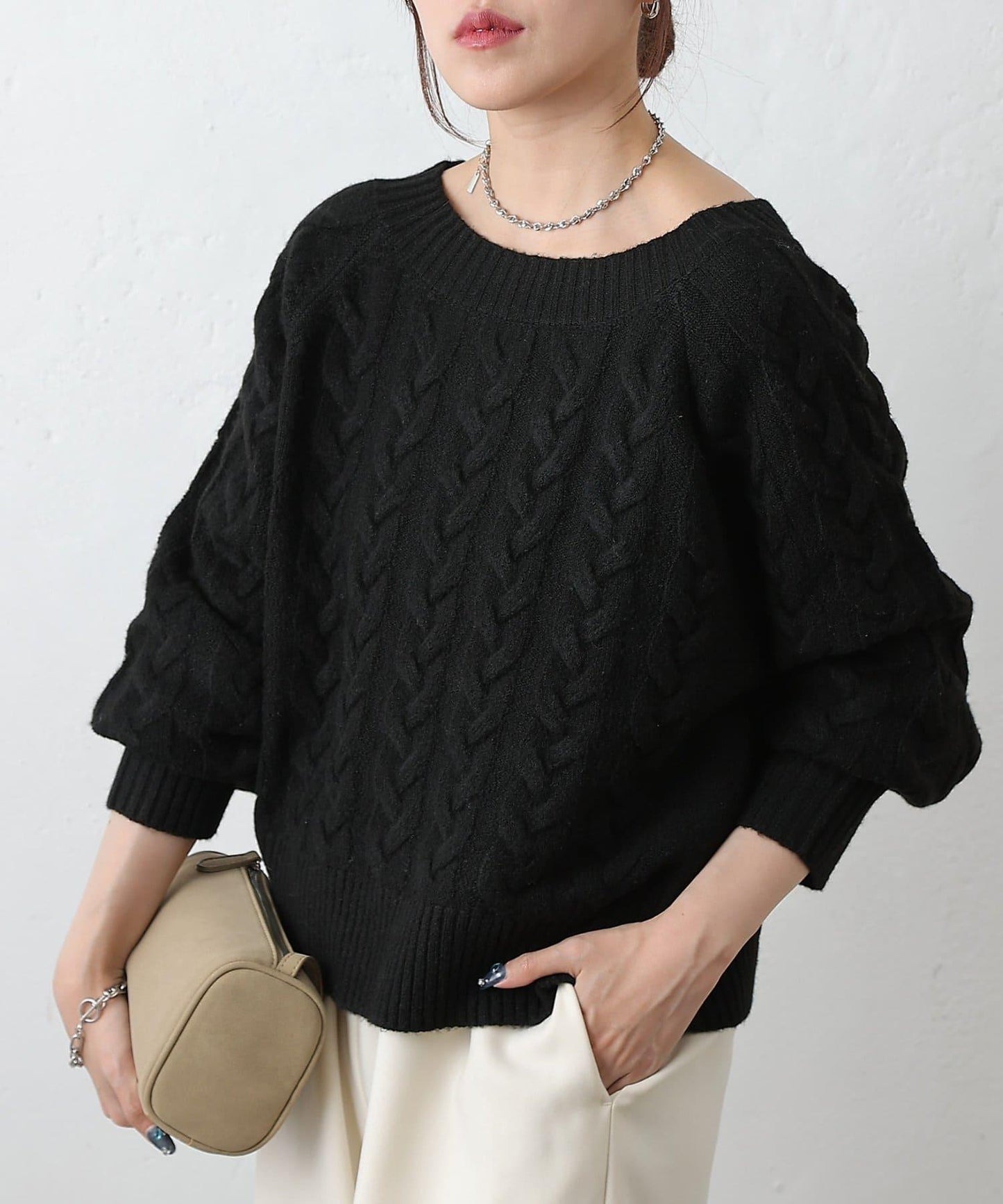 加絨麻花針織套頭衫