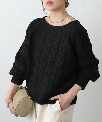 加絨麻花針織套頭衫
