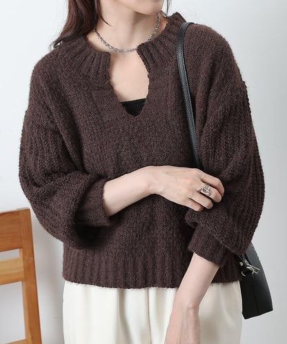 燈芯絨羽毛圖案針織開領衫