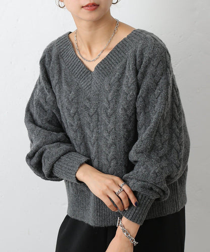 加絨麻花針織套頭衫