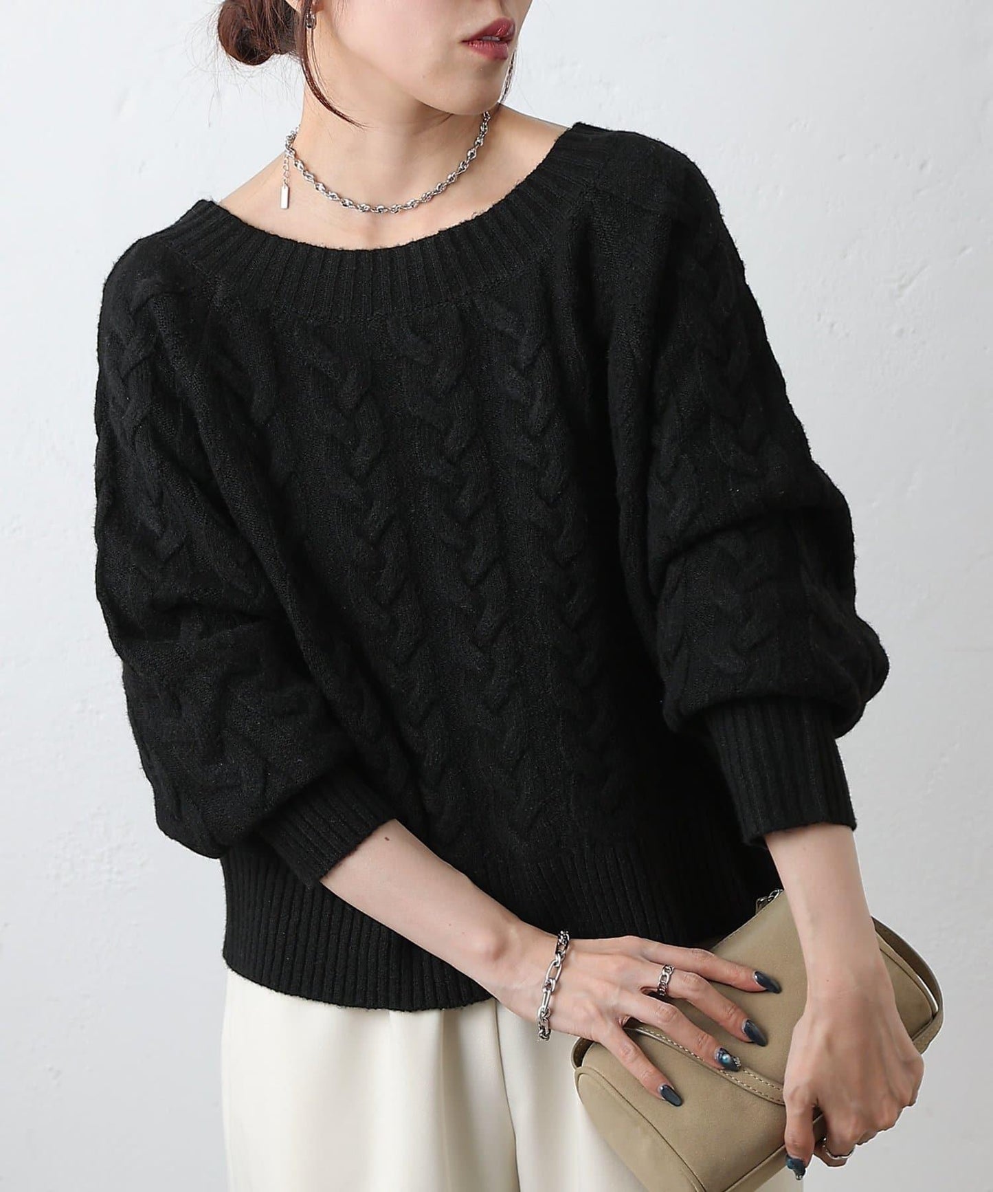 加絨麻花針織套頭衫