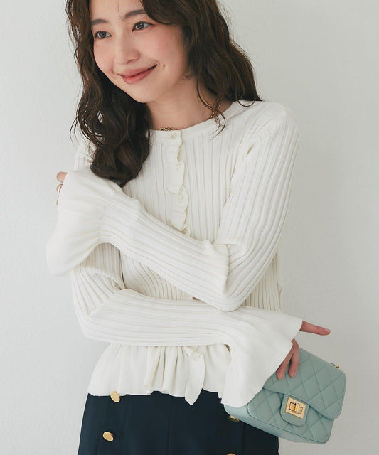 荷葉邊羅紋針織開衫