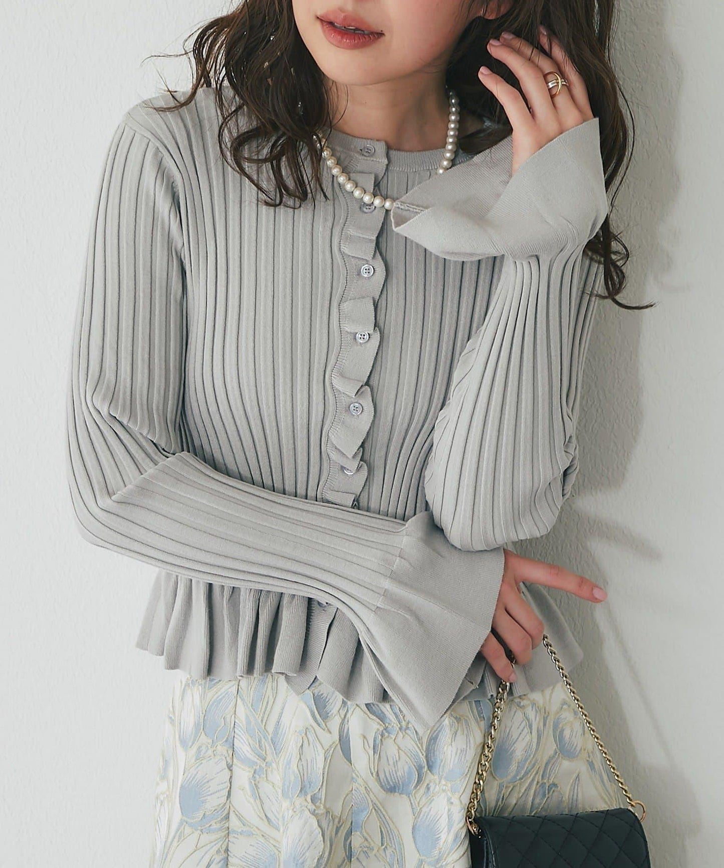 荷葉邊羅紋針織開衫