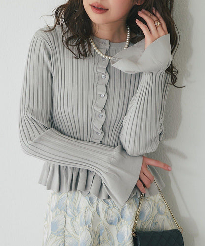 荷葉邊羅紋針織開衫