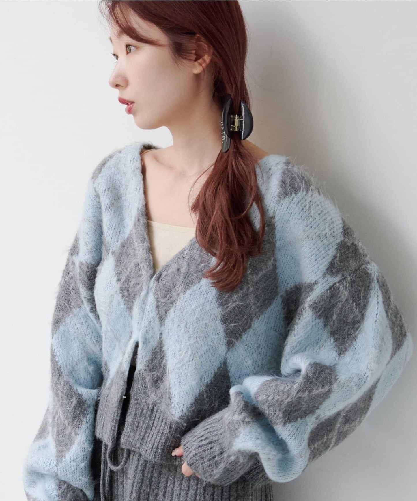 菱格絨面針織開衫