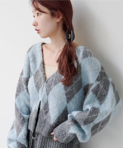 菱格絨面針織開衫