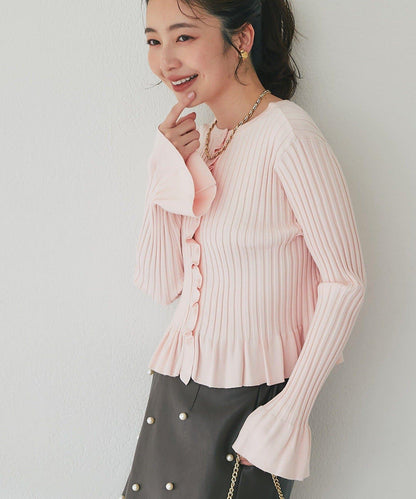 荷葉邊羅紋針織開衫