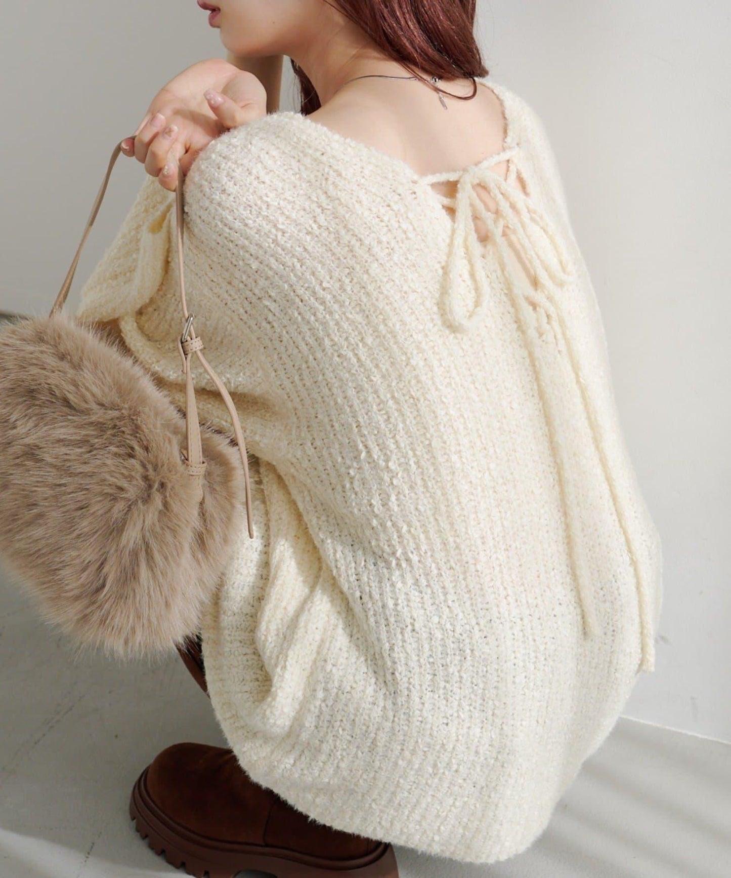 【純色&條紋/前後兩穿】繫帶寬鬆針織衫